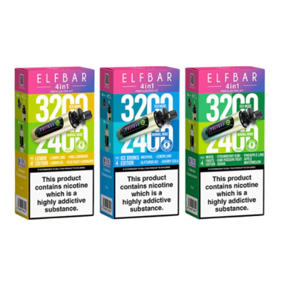 Elf Bar 4 in 1 prefilled pod kit (3200 Puffs) | Pack of 5 Eliquid Base Elf Bar 4 in 1 prefilled pod kit (3200 Puffs) | Pack of 5 Eliquid Base