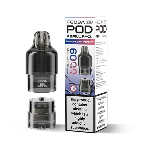 FEOBA Bar Pro 6000 Prefilled Pod in Blue Sour Raspberry tangy fruity taste.
