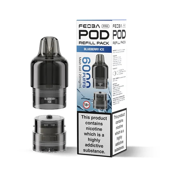 FEOBA Bar Pro 6000 Prefilled Pod in Blueberry Ice flavour with frosty blueberry hit.