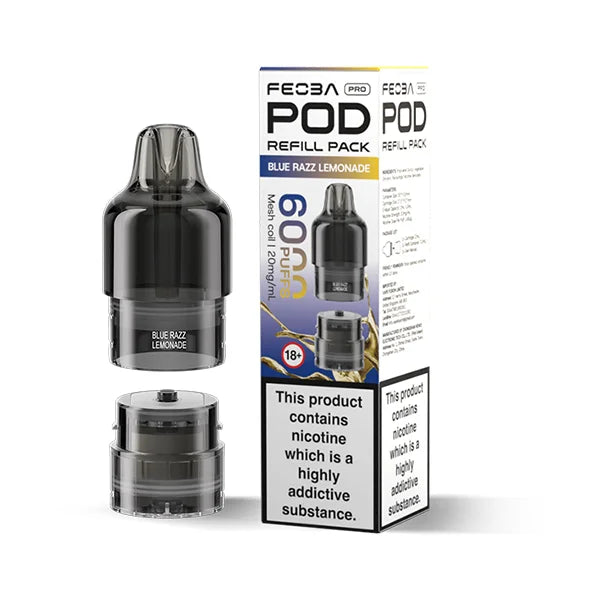 FEOBA Bar Pro 6000 Prefilled Pod in Blue Razz Lemonade fizzy berry flavour.