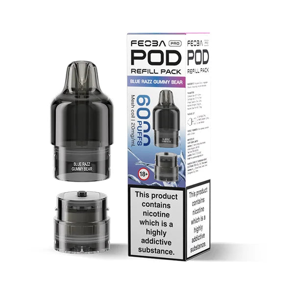 FEOBA Bar Pro 6000 Prefilled Pod in Blue Razz Gummy Bear candy berry taste.