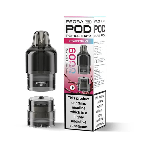 FEOBA Bar Pro 6000 Prefilled Pod in Strawberry Ice flavour with icy strawberry.