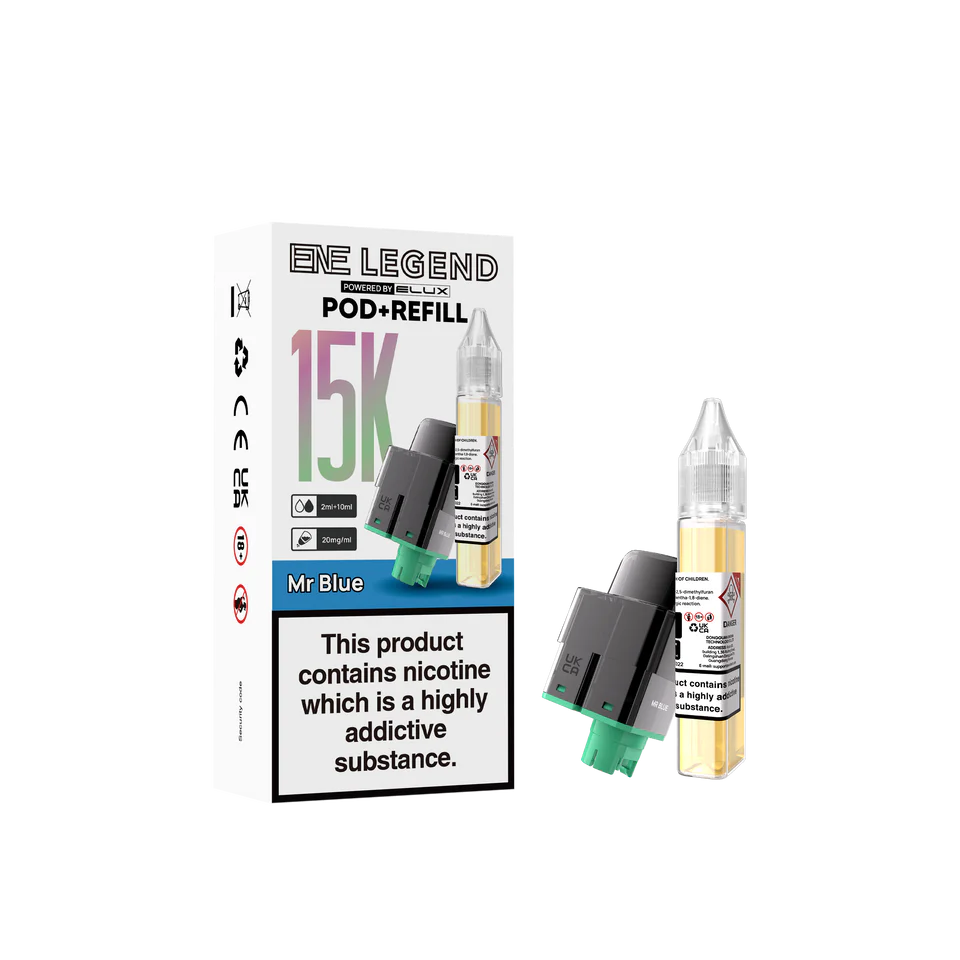 E-Liquid Pod and Refill packaging with nicotine warning label on a white background