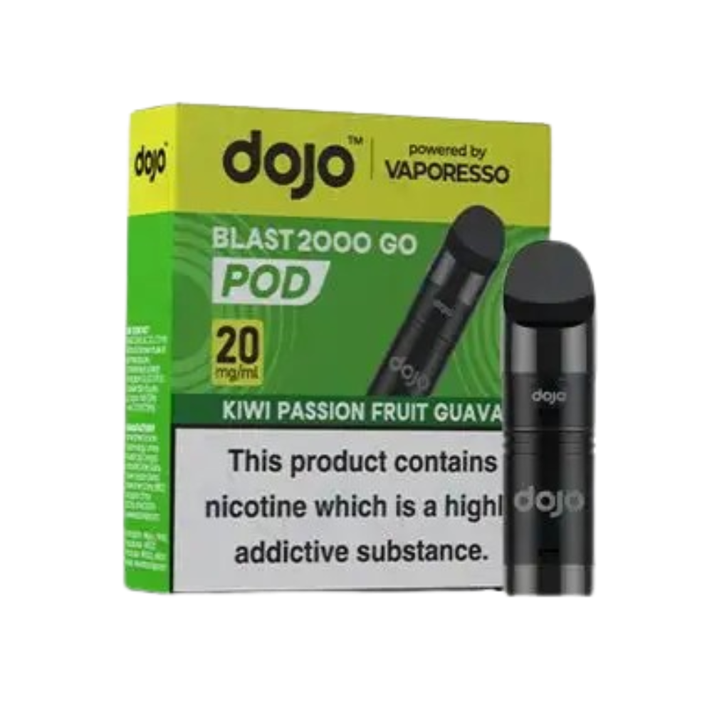 Vaporesso Dojo Blast 2000 Go Prefilled Pod Vape in Kiwi Passionfruit Guava exotic tropical blend.