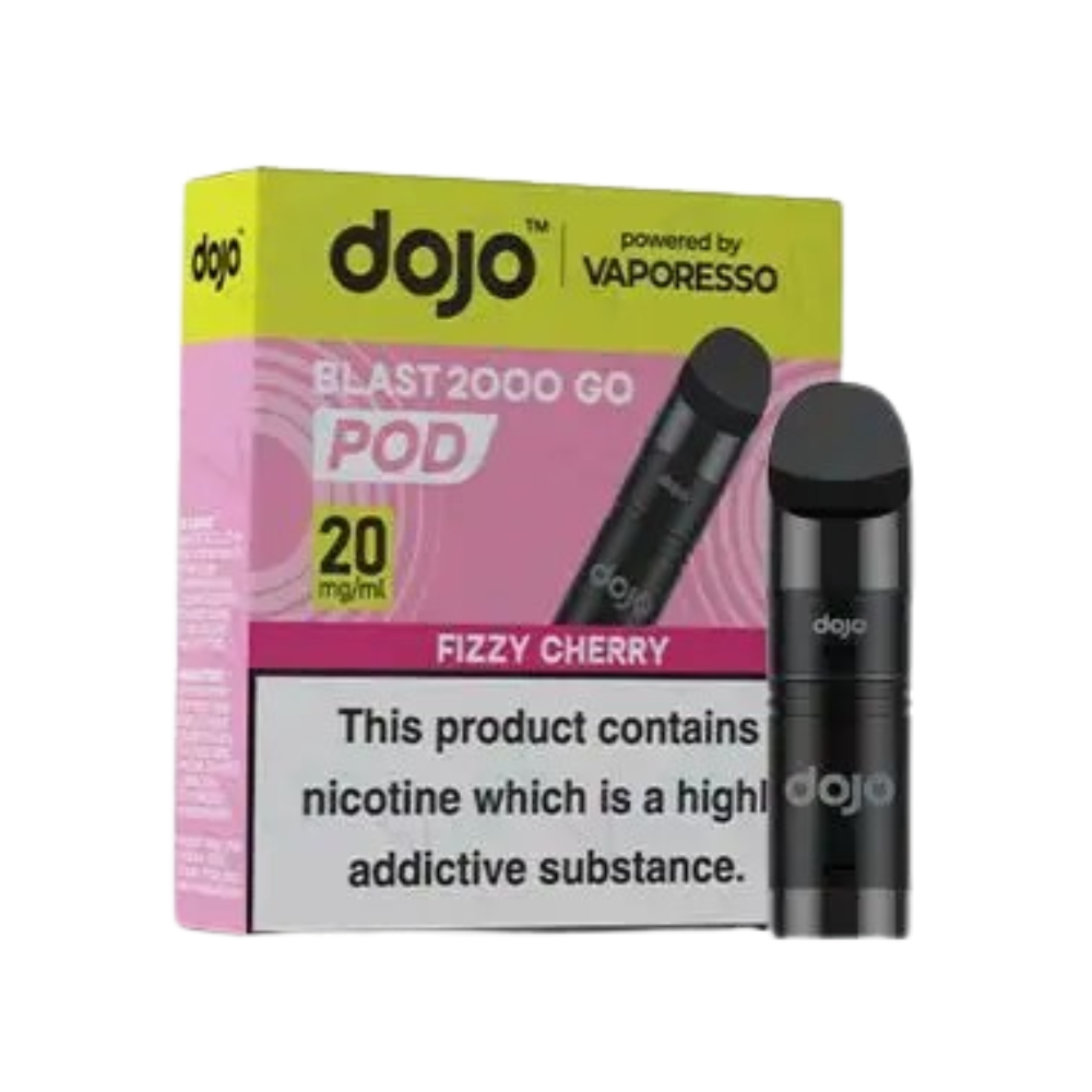 Vaporesso Dojo Blast 2000 Go Prefilled Pod Vape in Fizzy Cherry flavour with a tangy sparkling twist.
