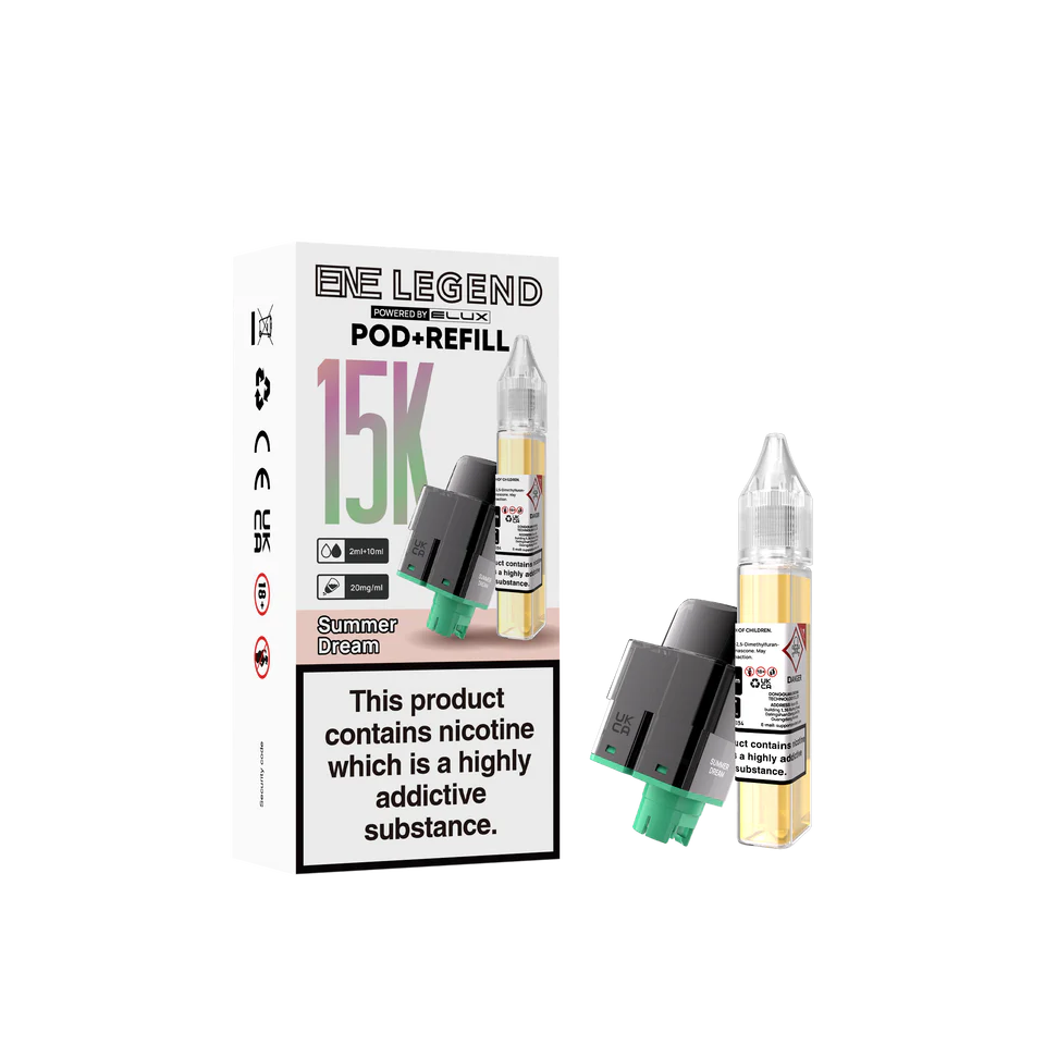 E-Liquid Pod and Refill packaging with nicotine warning label on a white background