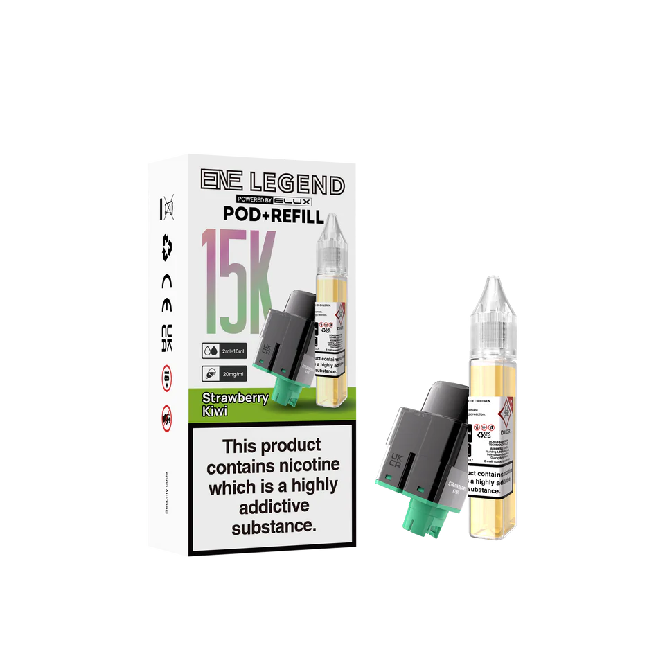 E-Liquid pod and refill packaging with branding on a white background
