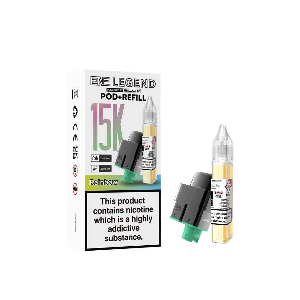 E-Legend vape pod and refill packaging on a white background