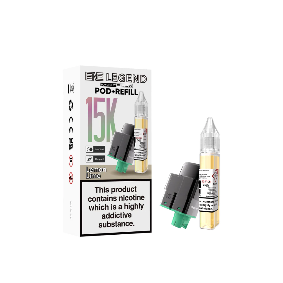 E-Liquid Pod and Refill packaging with nicotine warning label on a white background
