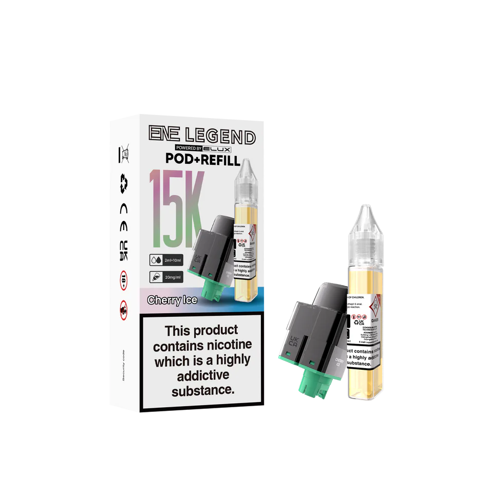 E-Legend vape pod and refill packaging on a white background