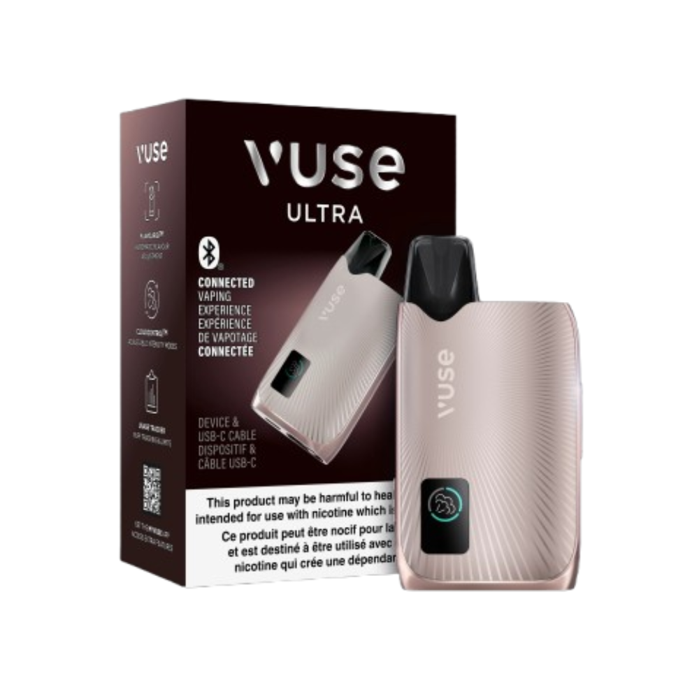 Vuse Ultra Rose Gold vaping device packaging on a white background