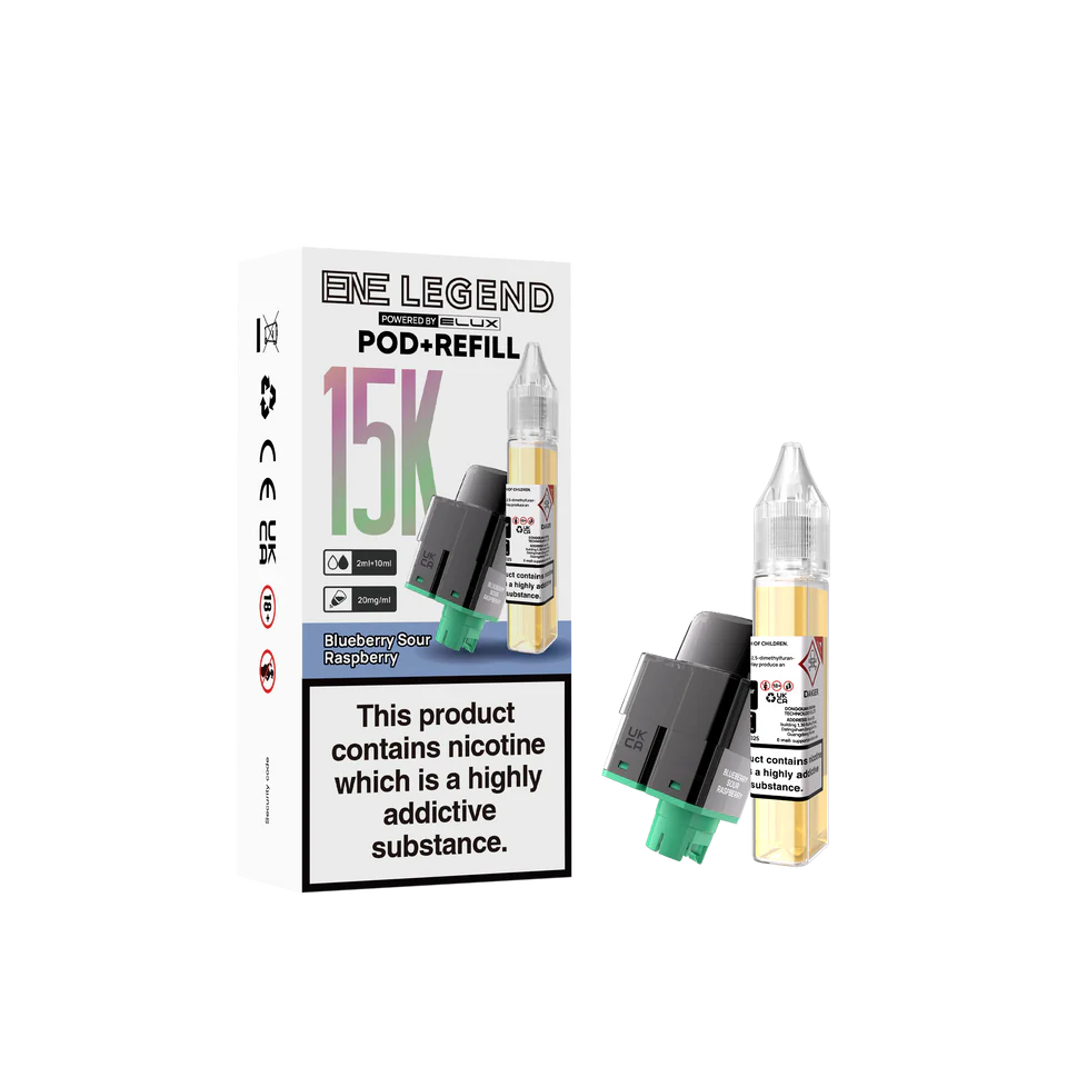 E-Legend vape pod and refill packaging on a white background