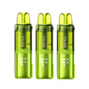Three green watermelon flavor vape pens on a white background