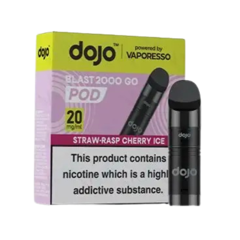 Vaporesso Dojo Blast 2000 Go Prefilled Pod Vape in Strawberry Raspberry Cherry Ice flavour mix.