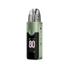 Green electronic device with digital display on a white background.