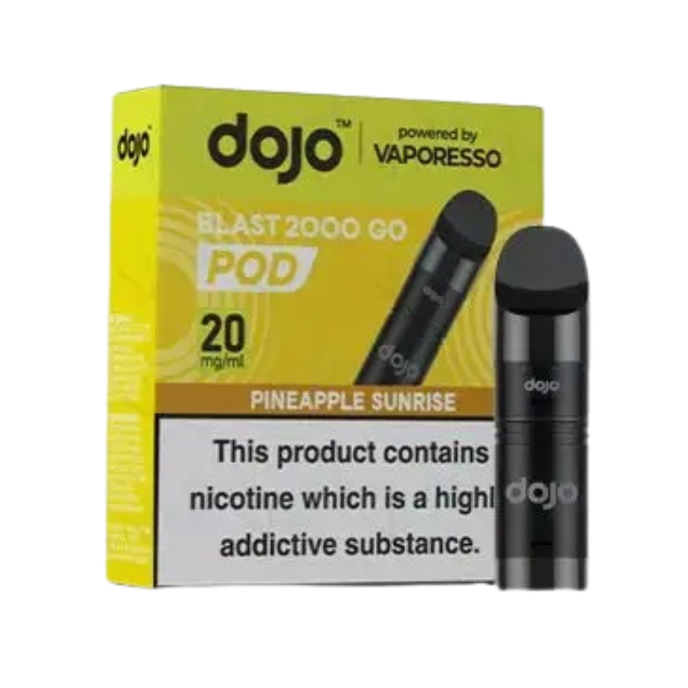 Vaporesso Dojo Blast 2000 Go Prefilled Pod Vape in Pineapple Sunrise flavour for a fruity morning kick.