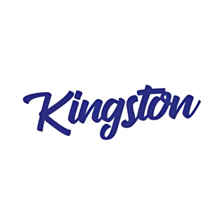 Kingston logo in blue script on white background
