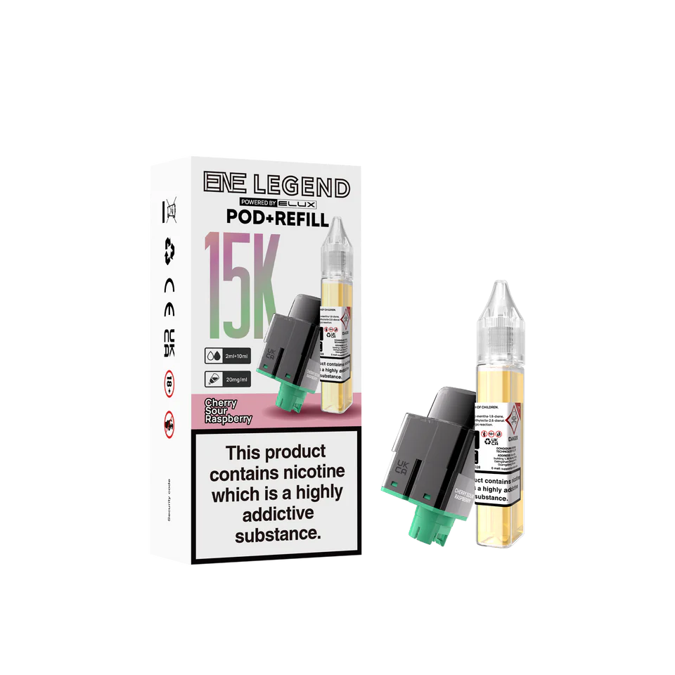 E-Liquid Pod and Refill packaging with nicotine warning label on a white background
