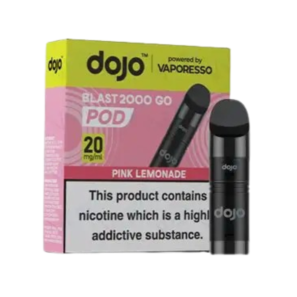 Vaporesso Dojo Blast 2000 Go Prefilled Pod Vape in Pink Lemonade flavour with fizzy sweet notes.