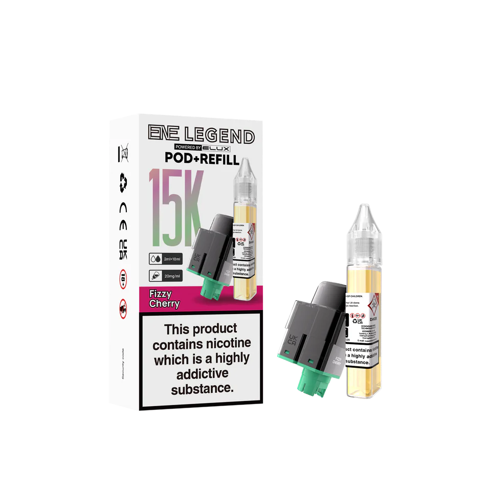 E-Liquid Pod and Refill packaging with nicotine warning label on a white background