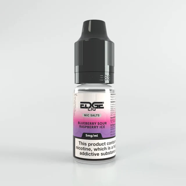 Bottle of Edge 5mg Nic Salts vape juice with gradient label on a white background