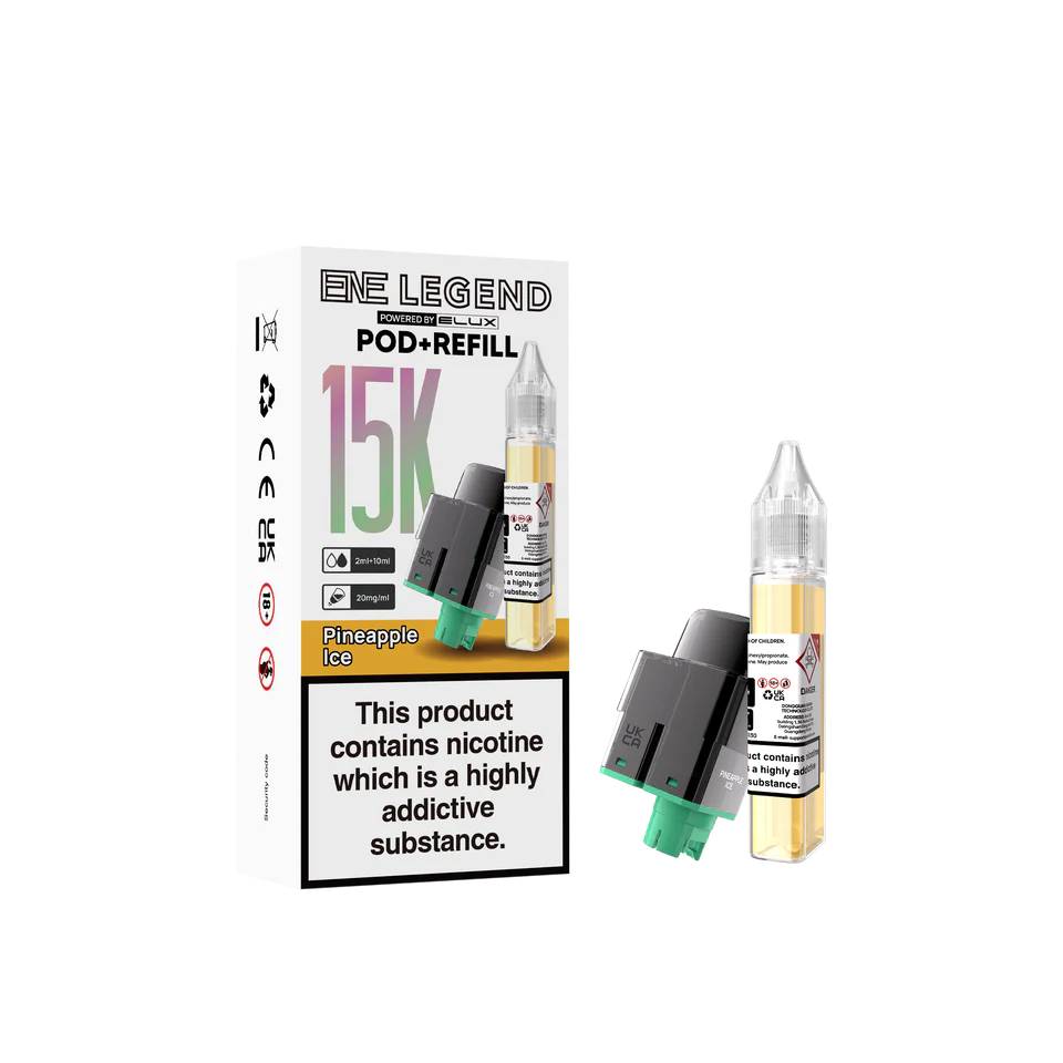 E-Legend vape pod and refill packaging on a white background
