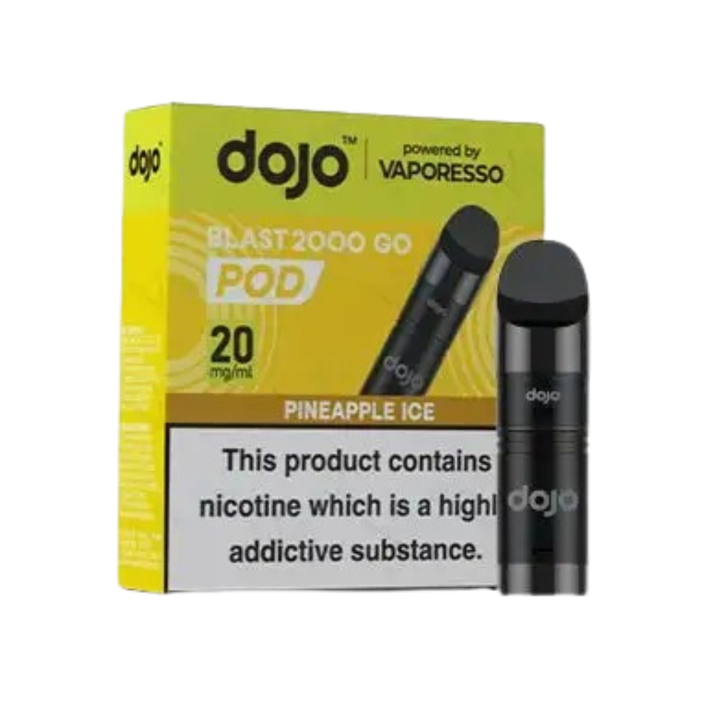 Vaporesso Dojo Blast 2000 Go Prefilled Pod Vape in Pineapple Ice flavour with tropical icy taste.