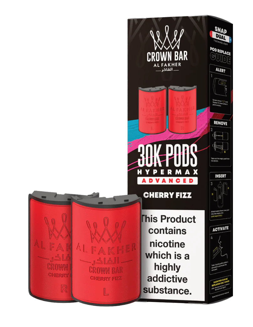 Red vape pods with packaging labeled 'Crown Bar' on a white background