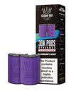 Purple vape pods with 'Crown Bar' branding and packaging on a white background