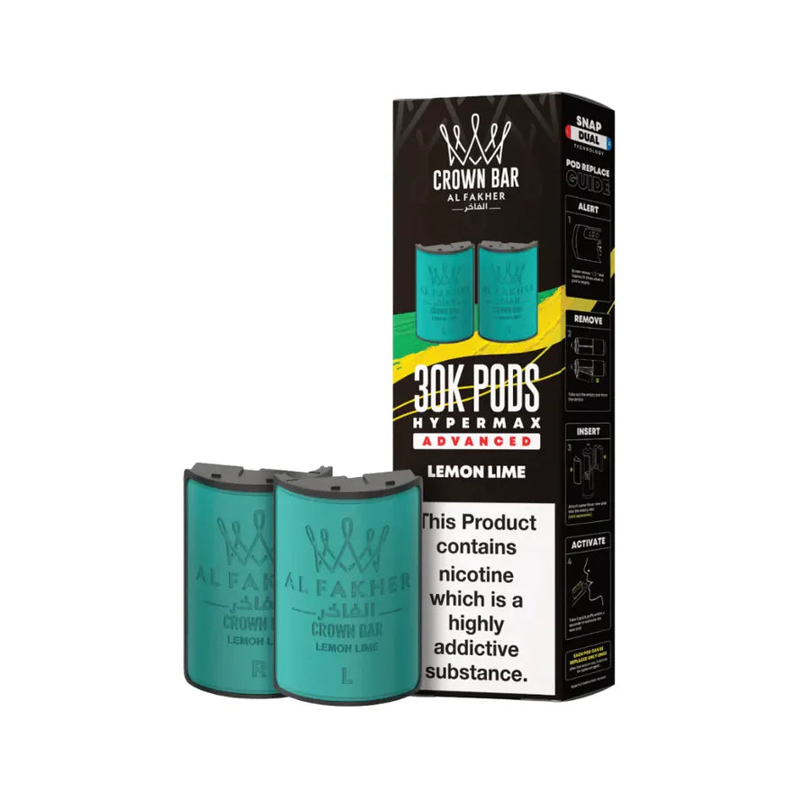 Teal vape pods with packaging labeled 'Crown Bar by Alf Farmer' on a white background