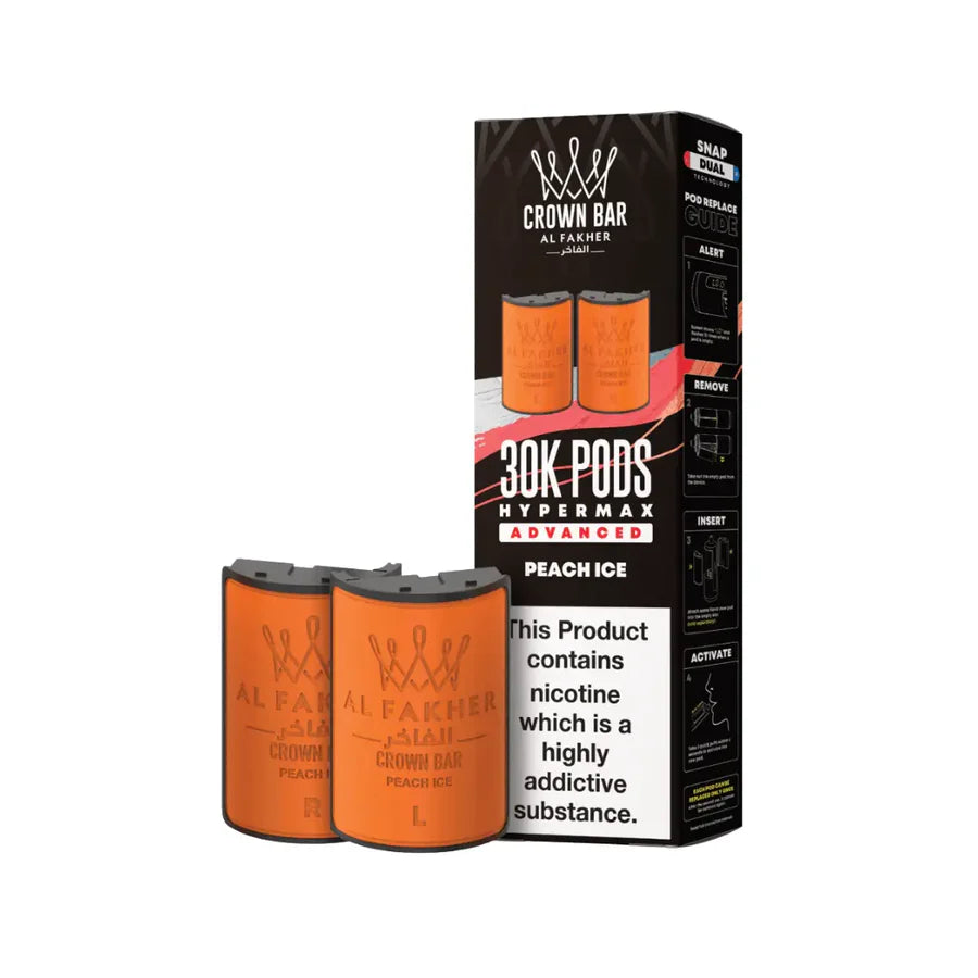 Orange vape pods with black packaging labeled 'Crown Bar by Al Farmer' on a white background