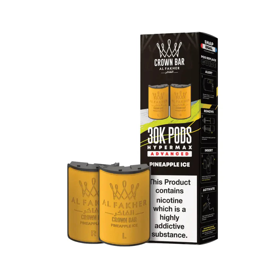 Al Fakher Crown Bar vape pods packaging with black and yellow design on a white background