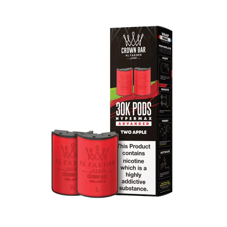 Red vape pods with a black box labeled 'Crown Bar by Al Farher' on a white background