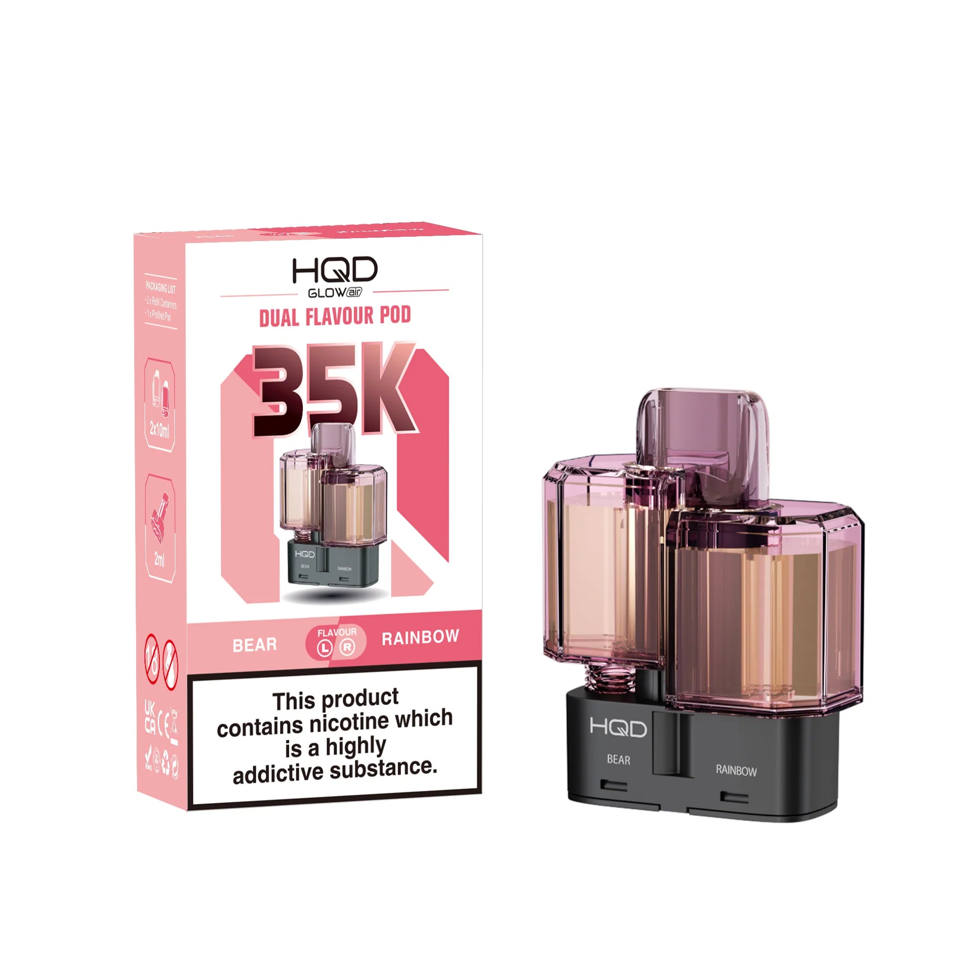 HQD vape pod with packaging on a white background