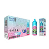 Vape device and packaging with colorful design on a white background
