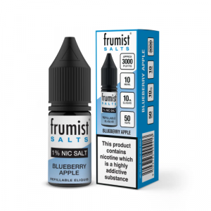 Frumist Salts Blueberry Apple vape juice bottle and packaging on a white background