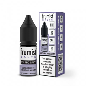Frumist Salts Blueberry Pomegranate vape juice bottle and packaging on a white background