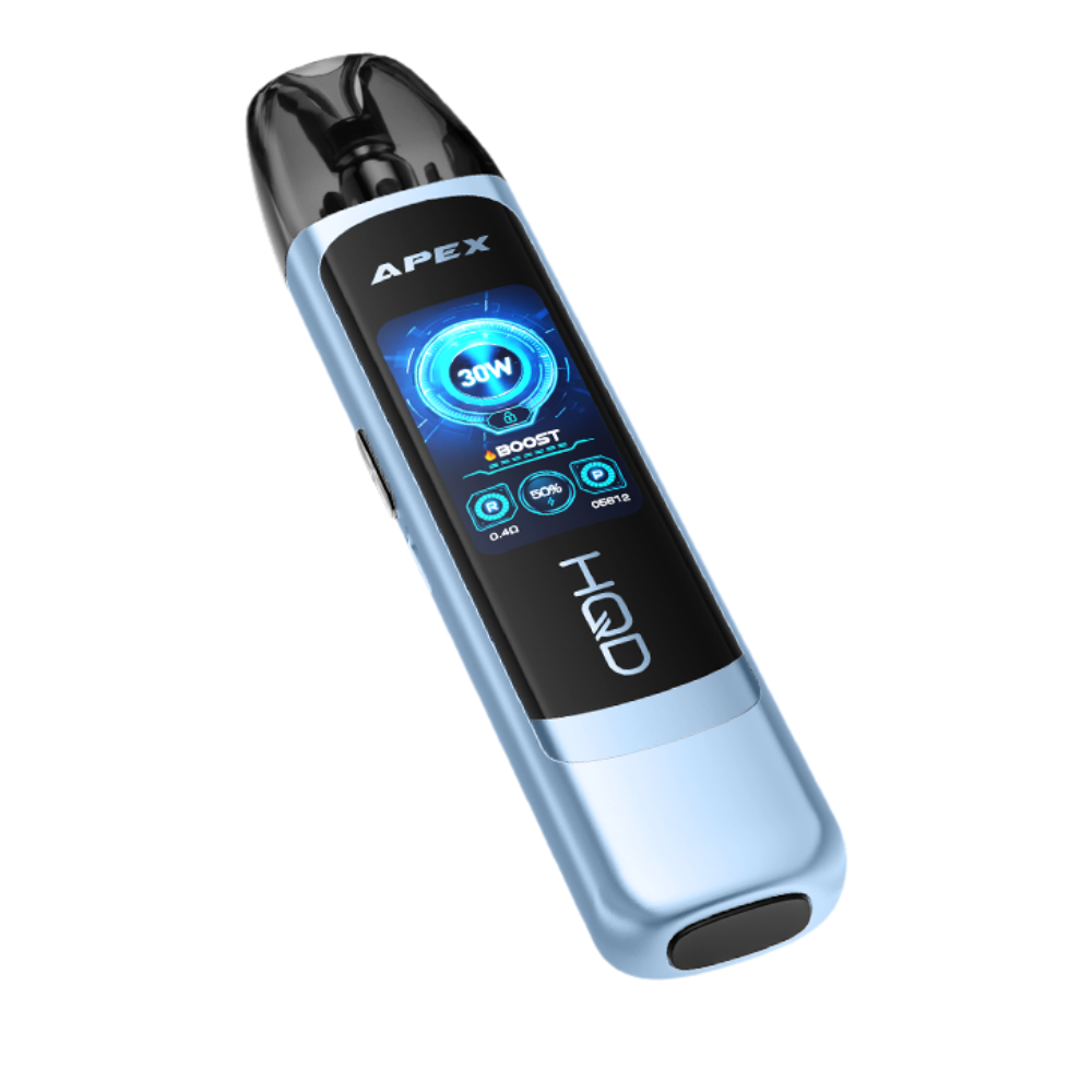 Vaping device with digital display on a white background