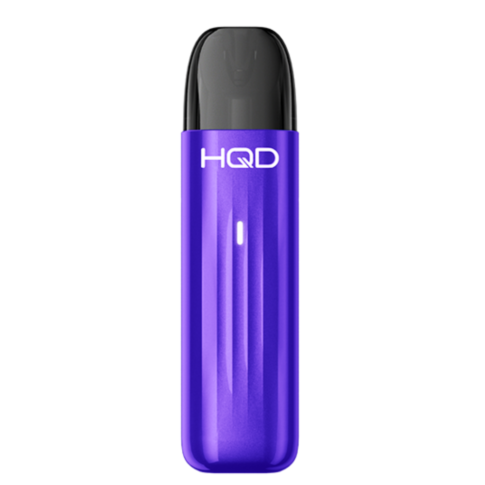 Purple HQD vape pen on a white background
