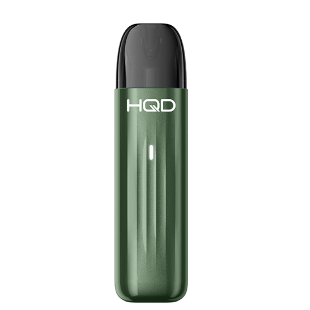Green HQD vape device on a white background