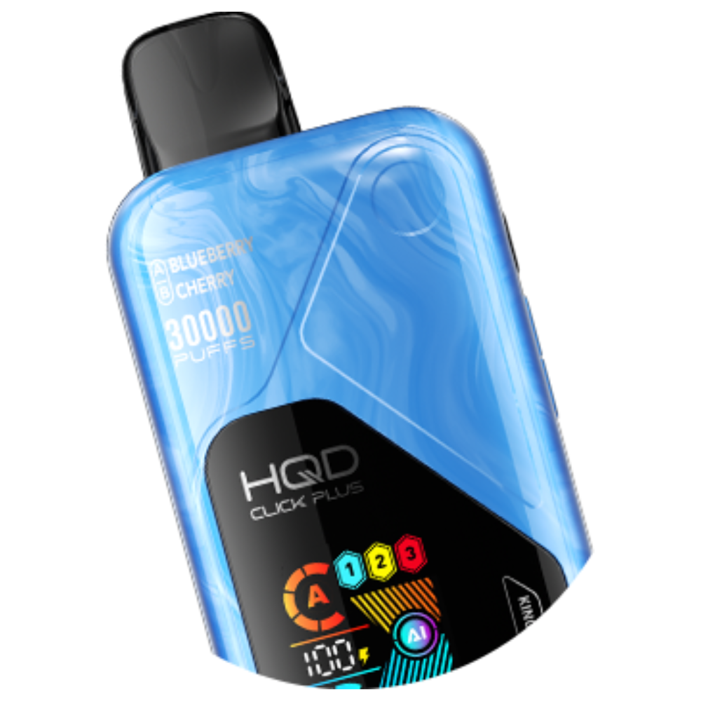 Blue HQD Click Plus vape device on a white background