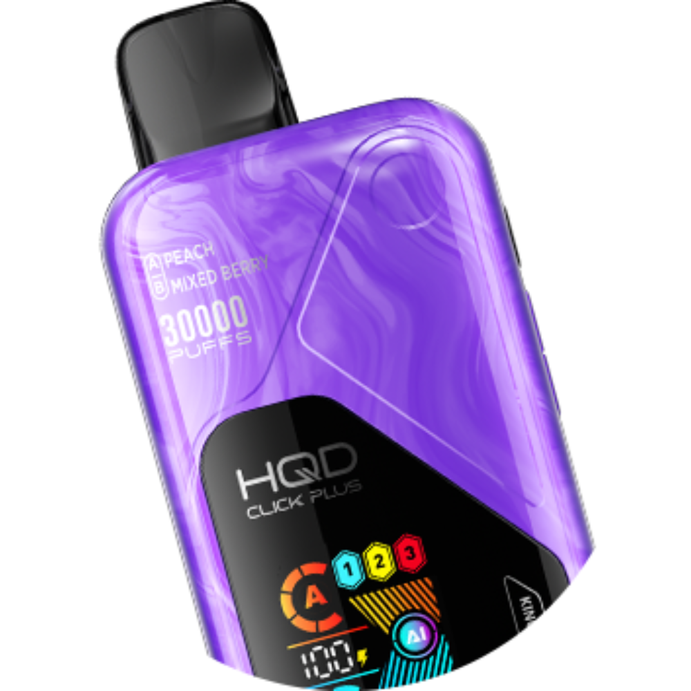 Purple HQD Click Plus vape device on a white background