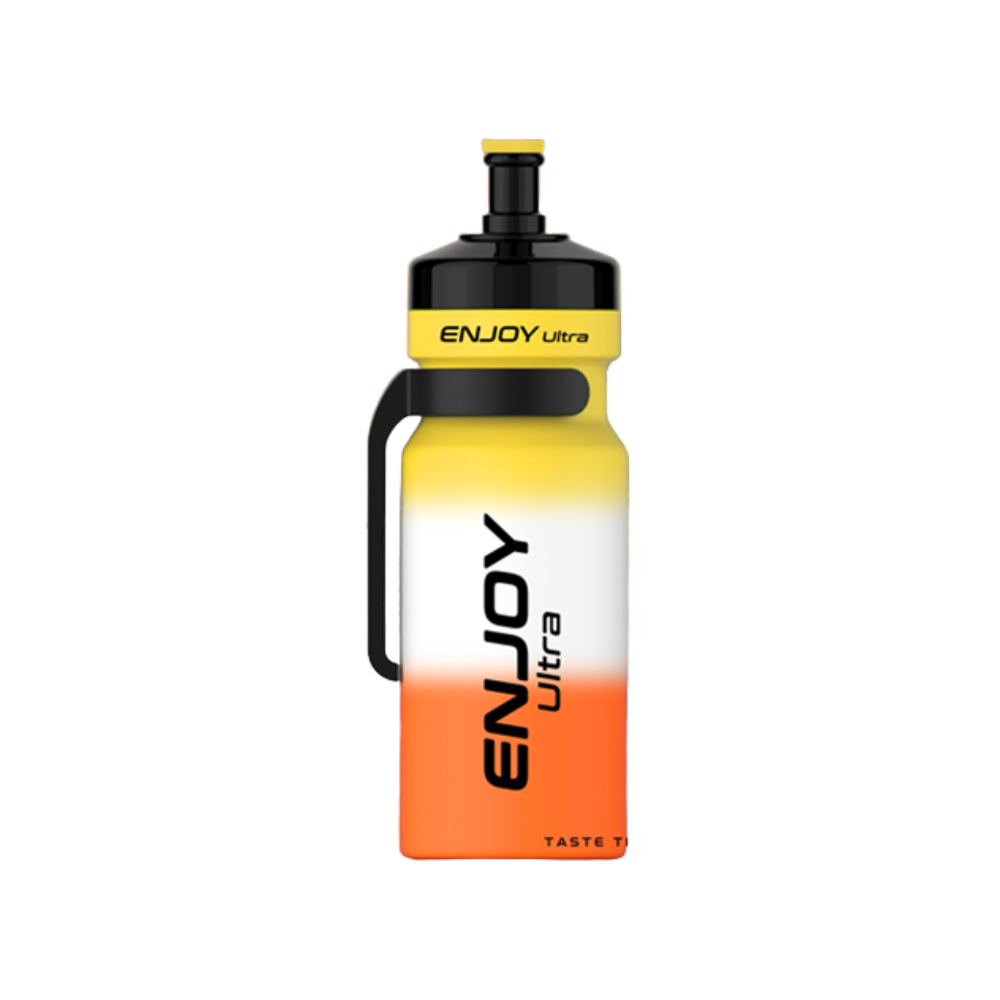 Yellow and orange water bottle with 'ENJOY Ultra' branding on a white background