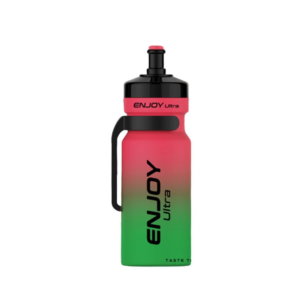 Gradient red to green water bottle with 'ENJOY ultra' branding on a white background