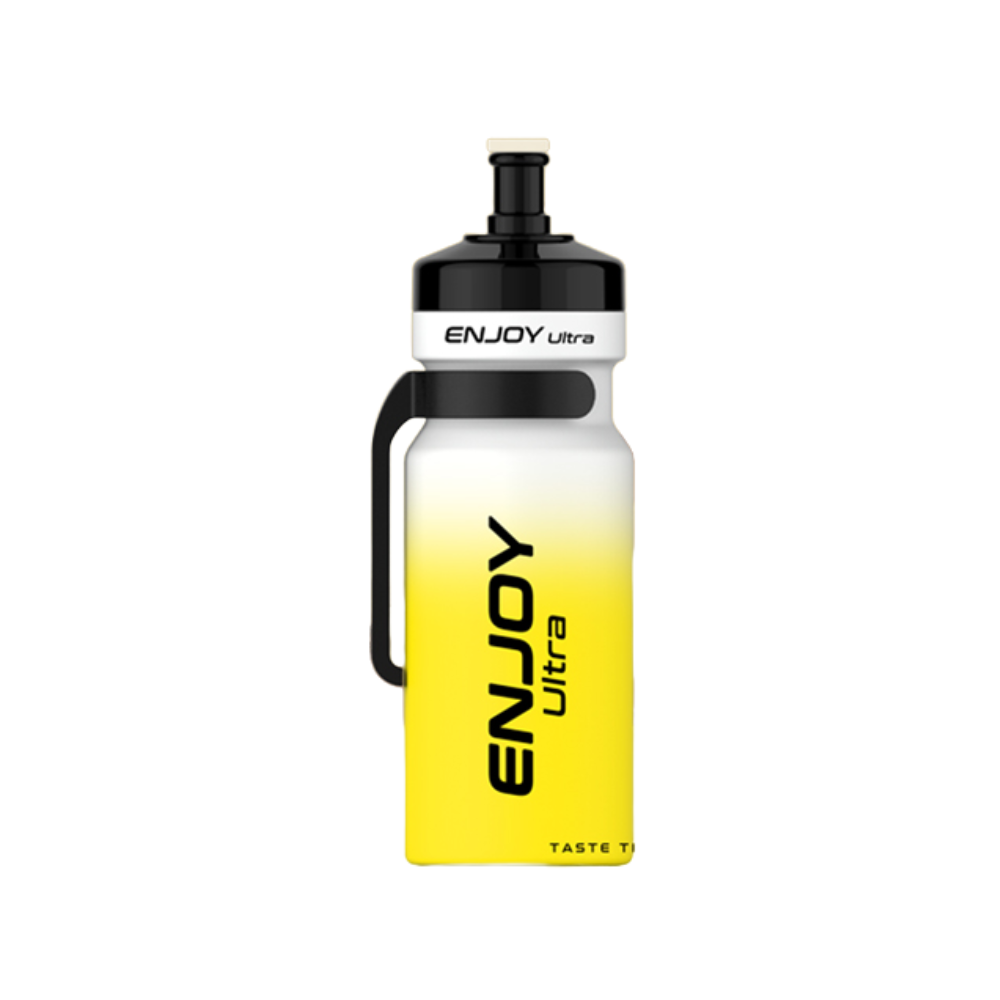 Yellow and black water bottle with 'ENJOY Ultra' branding on a white background
