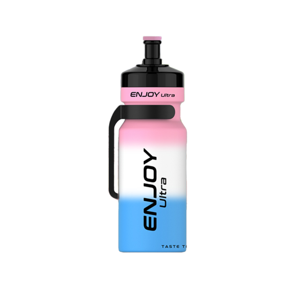 Gradient pink to blue water bottle with 'ENJOY Ultra' branding on a white background