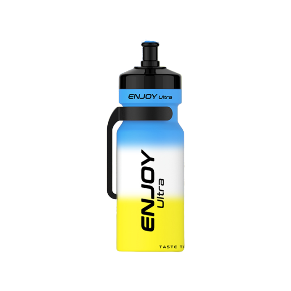 Gradient blue to yellow water bottle with 'ENJOY Ultra' branding on a white background