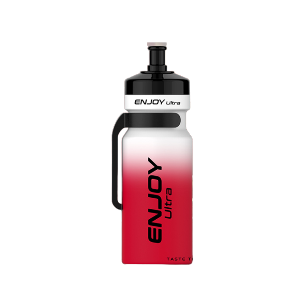 Red and white water bottle with 'ENJOY Ultra' branding on a white background