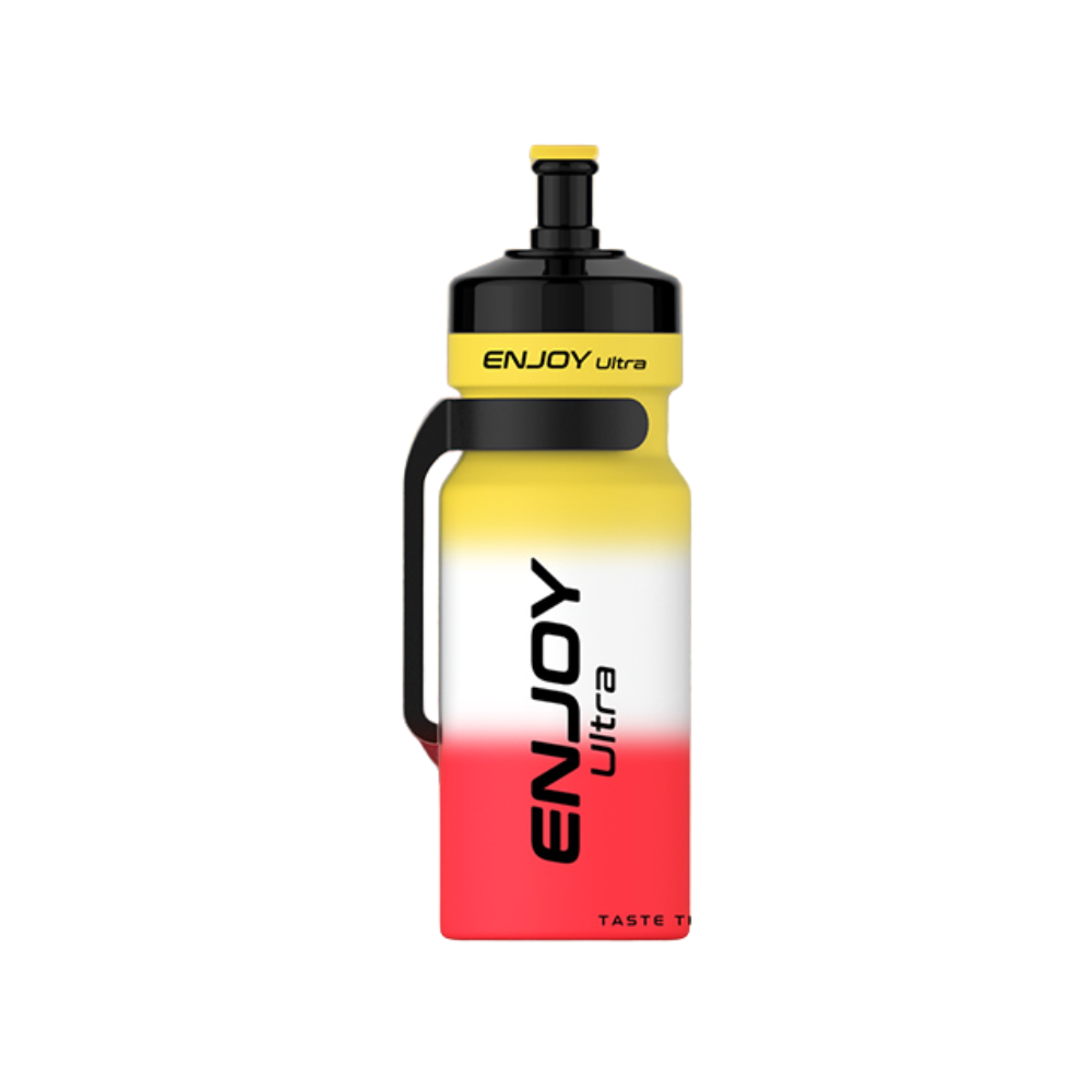 Gradient yellow to red water bottle with 'ENJOY Ultra' branding on a white background
