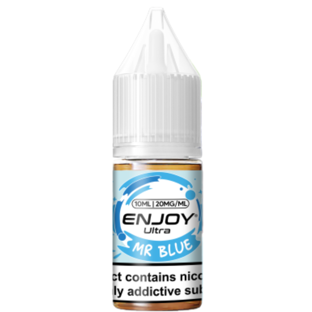 Bottle of Enjoy Ultra MR Blue e-liquid on a white background